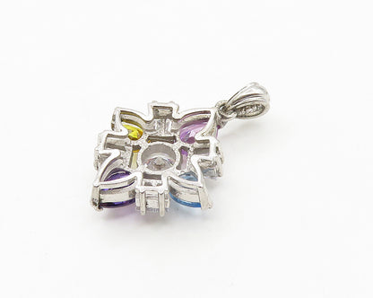 925 Sterling Silver  Sparkling Cubic Zirconia & Topaz Floral Pendant  PT13885