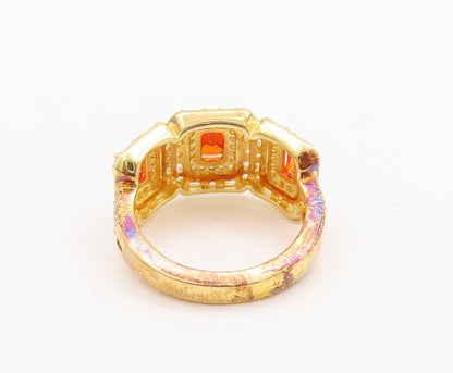 925 Sterling Silver Vintage Ring Gold Plated Orange & white CZ  Sz 7  RG29509