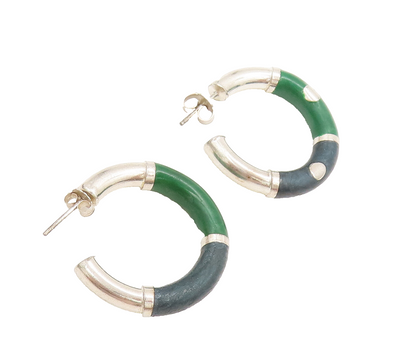 925 Sterling Silver  Vintage Solid 2 Tone Enamel Hoop Earrings  EG12607