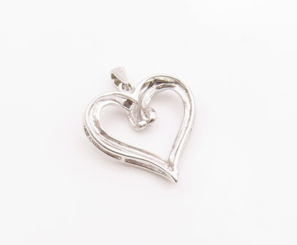 925 Sterling Silver  Vintage Genuine Diamonds Love Heart Pendant  PT19746
