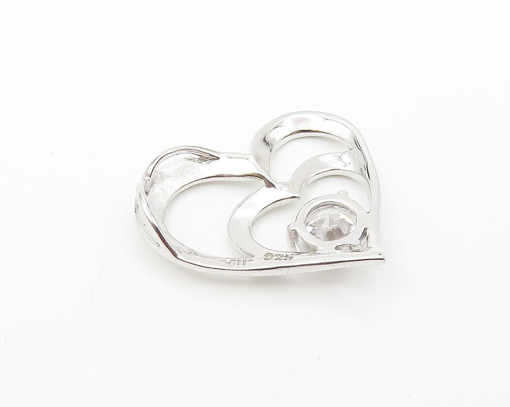 925 Sterling Silver  Shiny Cubic Zirconia Double Love Heart Pendant  PT8303