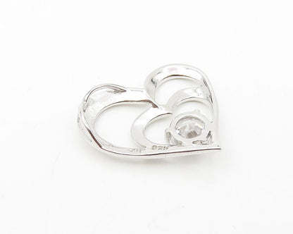 925 Sterling Silver  Shiny Cubic Zirconia Double Love Heart Pendant  PT8303