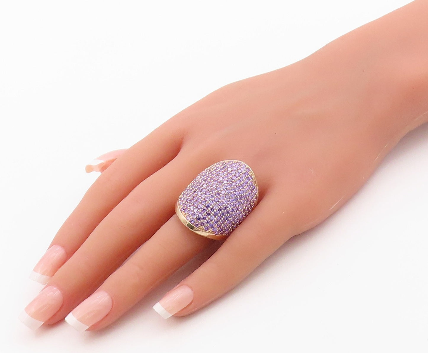 925 Sterling Silver Vintage Ring Gold Plated Amethyst Cluster  Sz 6.5  RG36403