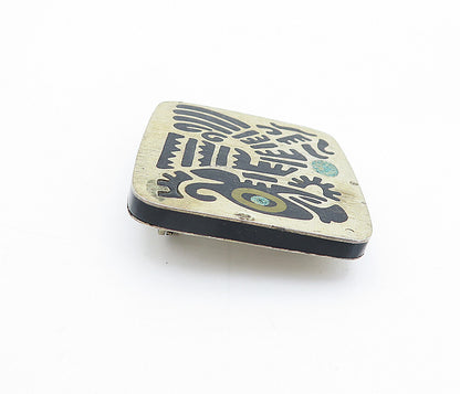 RHI MEXICO 925 Silver  Vintage Black Onyx & Turquoise Inlay Brooch Pin  BP1366