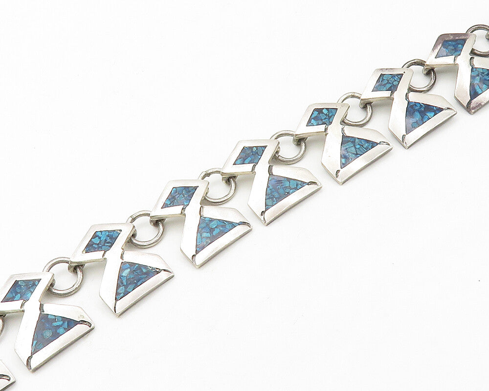 LVR TAXCO MEXICO 925 Sterling Silver Vintage Inlaid Stone Chain Necklace  NE2763