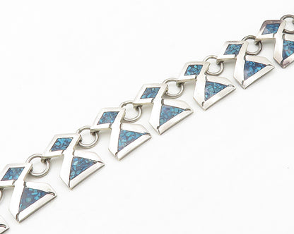 LVR TAXCO MEXICO 925 Sterling Silver Vintage Inlaid Stone Chain Necklace  NE2763