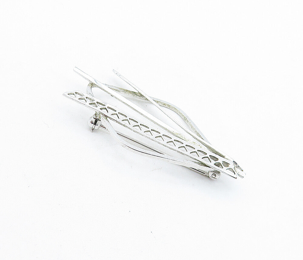 925 Sterling Silver  Vintage Shiny Polished Open Design Brooch Pin  BP2210