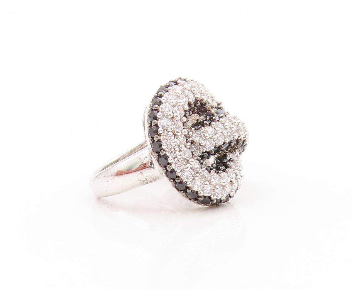 925 Sterling Silver Vintage Ring Modernist CZ Spinel Infinity Knot  Sz 7 RG32890