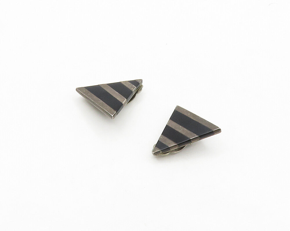 MEXICO 925 Silver  Vintage Black Onyx Striped Non Pierce Drop Earrings  EG9740