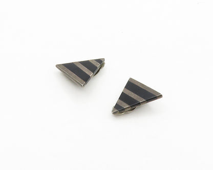 MEXICO 925 Silver  Vintage Black Onyx Striped Non Pierce Drop Earrings  EG9740