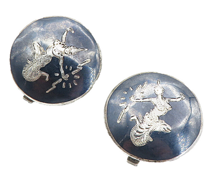 SIAM 925 Sterling Silver  Vintage Niello Dancer Non Pierce Earrings  EG4099