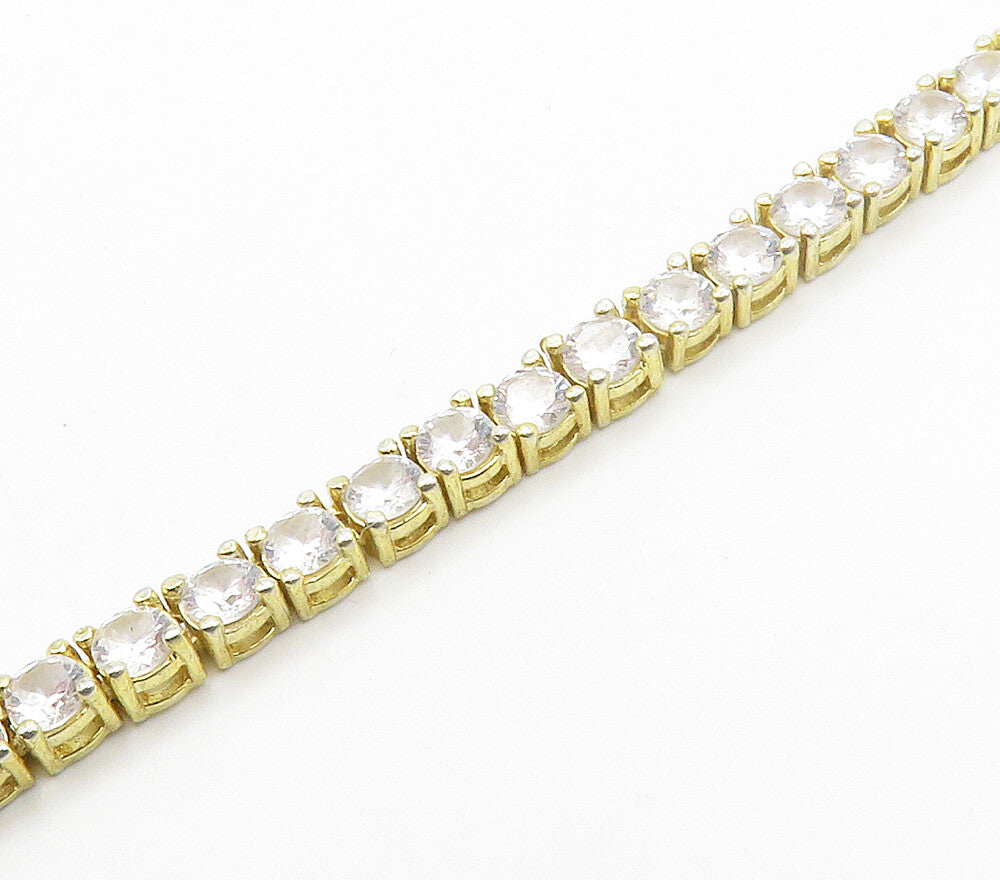 925 Sterling Silver  Shiny Prong Set Topaz Gold Plated Tennis Necklace  NE2521