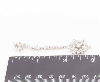 925 Sterling Silver Vintage Earrings Sparkling Long Drop Topaz Flower  EG12897