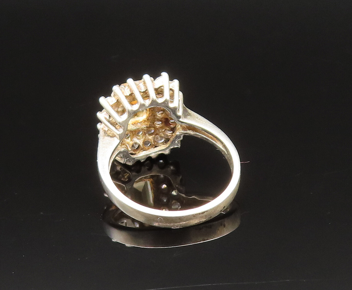 925 Sterling Silver  Vintage Citrine & Cubic Zirconia Halo Ring Sz 7  RG25641