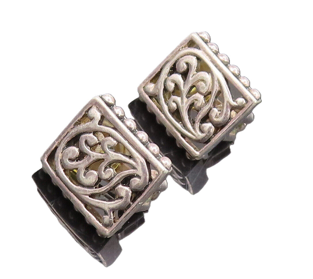 925 Sterling Silver  Vintage Swirly Cutout Rectangle Beaded Earrings  EG12686