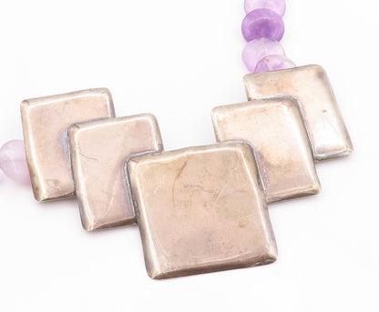 925 Sterling Silver Vintage Necklace Cubed Amethyst Graduated Setting NE4530