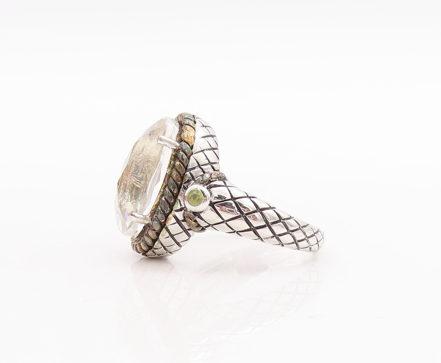 925 Sterling Silver Vintage Ring Oval Cut Topaz Roped Box Carved  Sz 7  RG29259