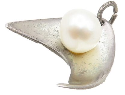 ALFRED KARRAM 925 Silver  Vintage Freshwater Pearl Modernist Pendant  PT12377