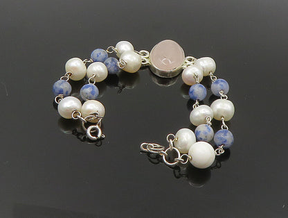 925 Sterling Silver  Rose Quartz & Freshwater Pearls Chain Bracelet  BT1165