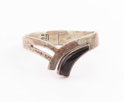 925 Sterling Silver Vintage Bracelet JRE MEXICO Designer Cutout Onyx  BT11326