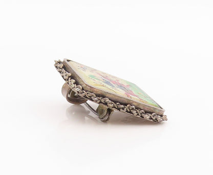 925 Sterling Silver Vintage Brooch Pin ISRAEL Antique Miniature Painting BP12490