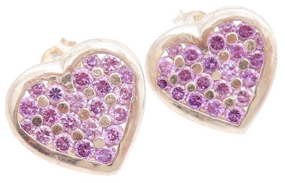 925 Sterling Silver Vintage Earrings Round Cut Amethyst Love Heart  EG13640