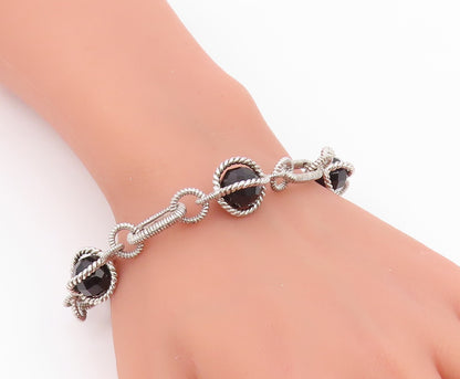 925 Sterling Silver Vintage Bracelet JUDITH RIPKA Onyx Twisted Rope  BT12189