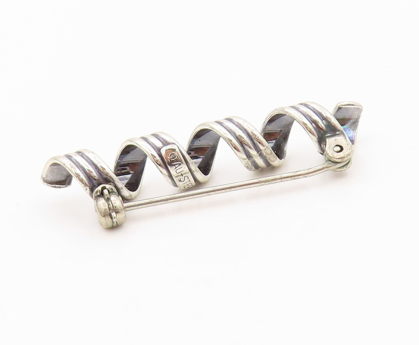 925 Sterling Silver Vintage Brooch Pin BEAU Cutout Spiral Spring Design  BP11567