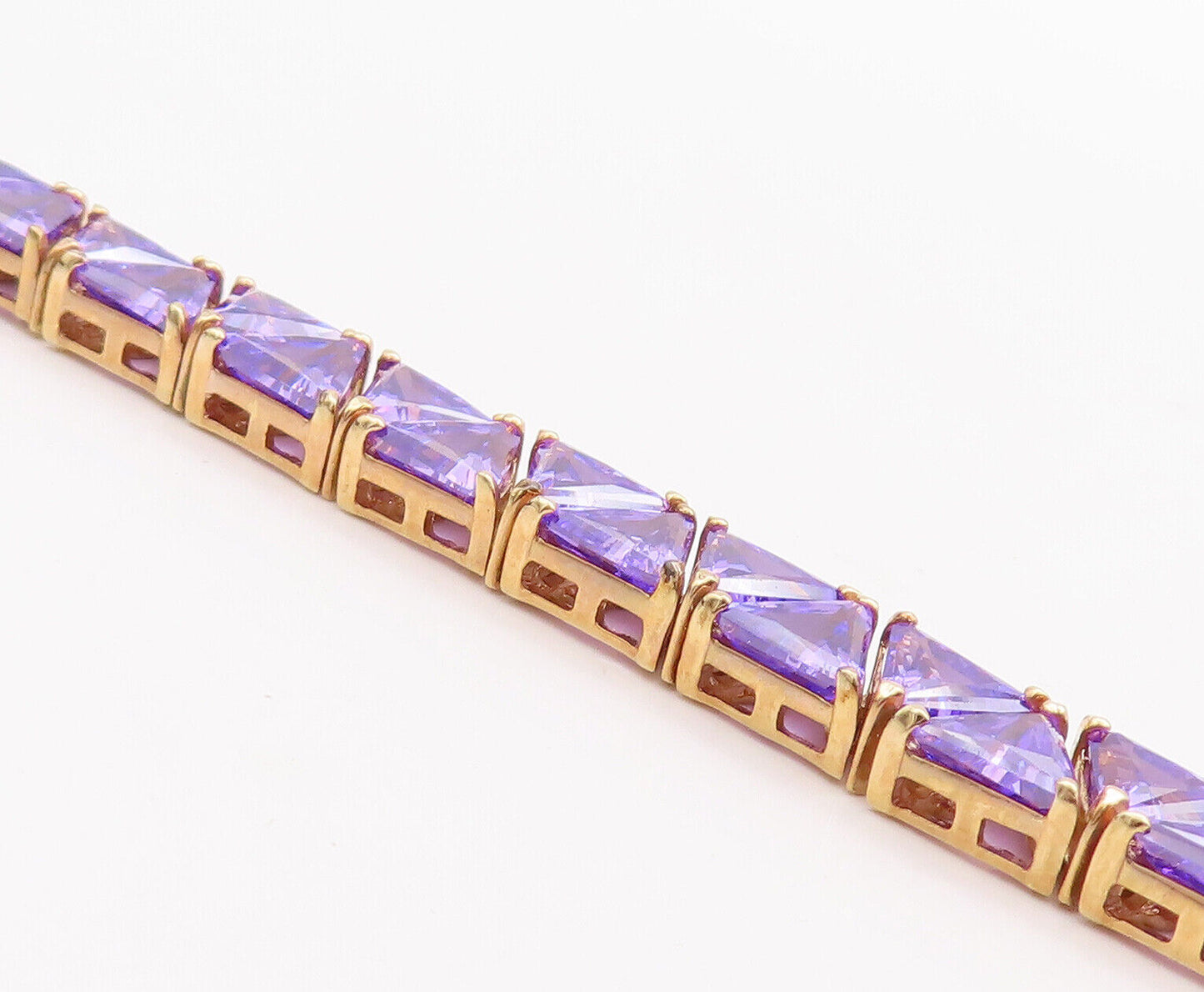 925 Sterling Silver Vintage Bracelet Gold Plated Triangle Cut Purple CZ  BT10628