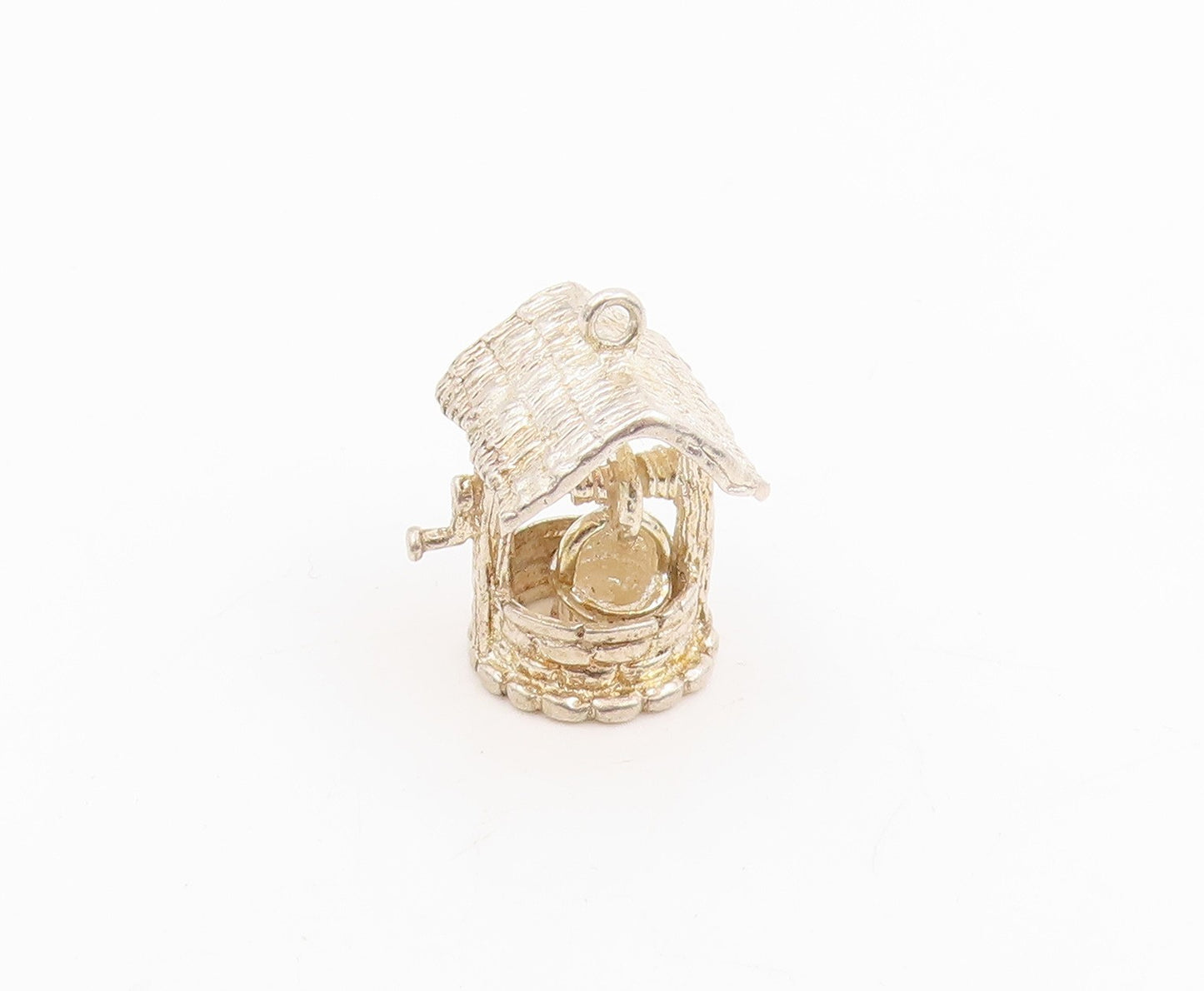 925 Sterling Silver Vintage Pendant Miniature Wishing Well & Bell Charm  PT25344