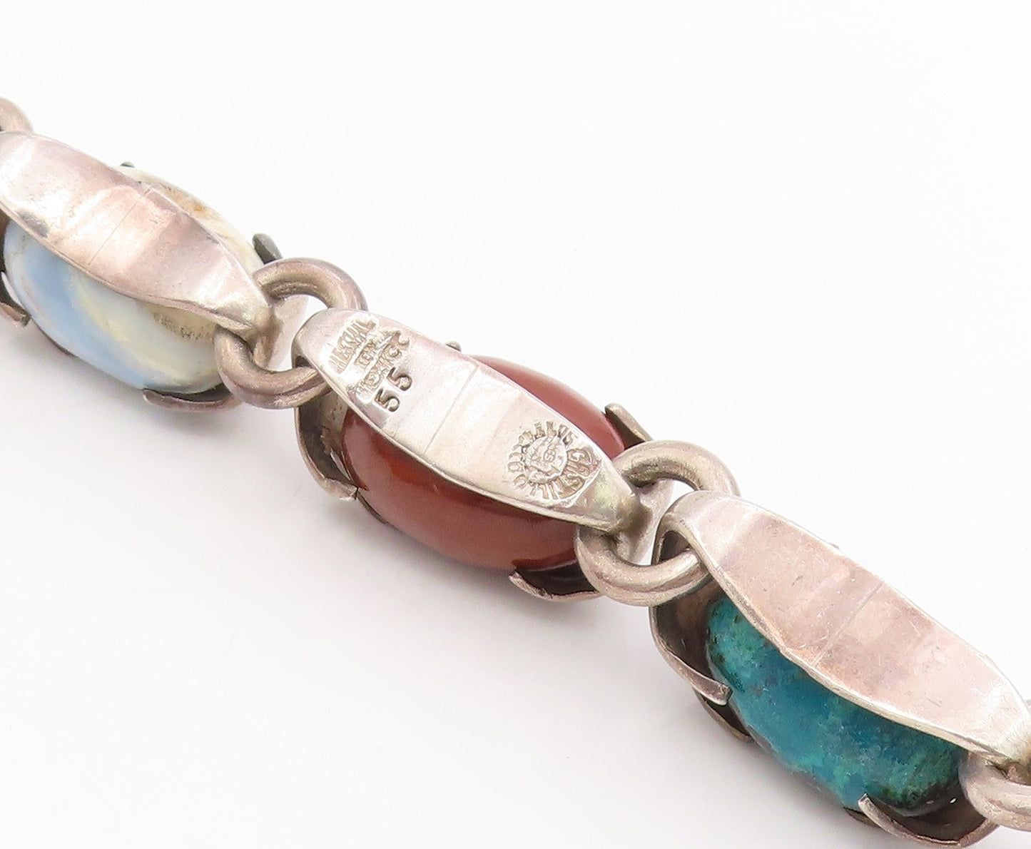 925 Sterling Silver Vintage Bracelet LOS CASTILLO Multi Gemstone Chain  BT11519
