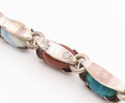 925 Sterling Silver Vintage Bracelet LOS CASTILLO Multi Gemstone Chain  BT11519