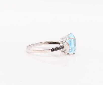 925 Sterling Silver Vintage Ring Square Cut Blue Topaz & Spinel  Sz 7 RG29890