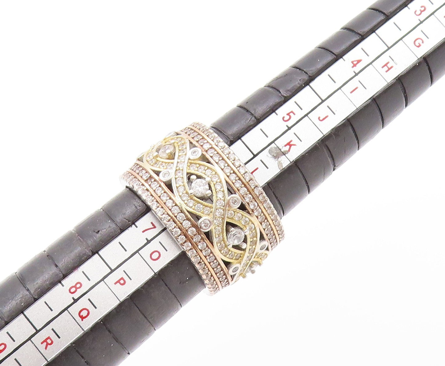 925 Sterling Silver Vintage Ring 2 Tone Gold Plated CZ Inlay  Sz 6.5  RG32923
