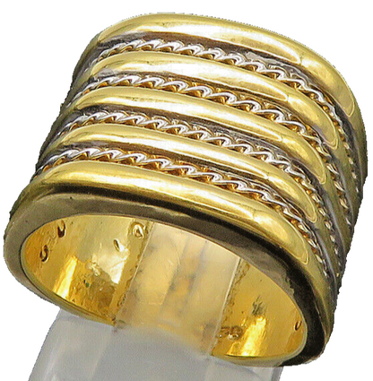 925 Sterling Silver  Vintage Shiny Two Tone Twist Band Ring Sz 8  RG22173