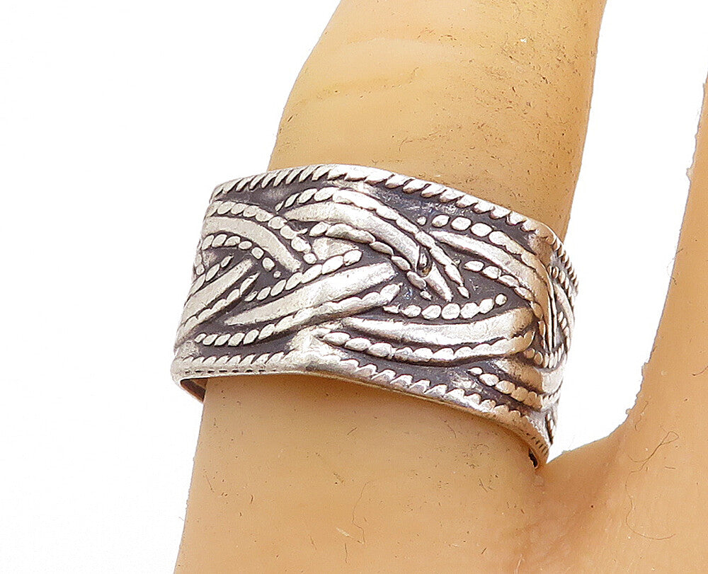 925 Sterling Silver  Vintage Antique Braided Hexagon Band Ring Sz 8  RG4118