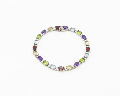 925 Sterling Silver  Topaz Garnet Amethyst & Peridot Chain Bracelet  BT7651