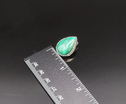 NAVAJO 925 Silver  Vintage Etched Pear Shaped Malachite Earrings  EG11949