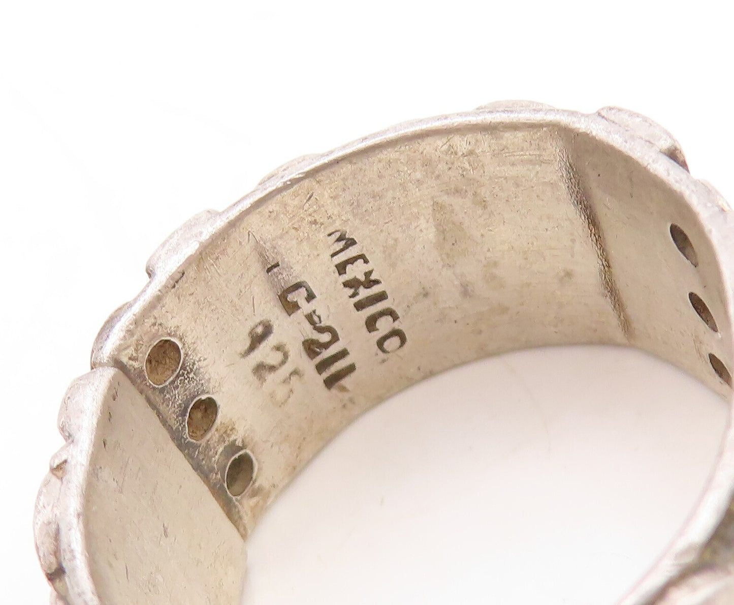 925 Sterling Silver Vintage Ring MEXICO Solid '+' & 'O' Carved  Sz 11  RG31161