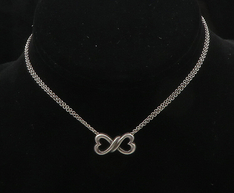 925 Sterling Silver  Vintage Smooth Infinity Love Hearts Thin Necklace  NE2816