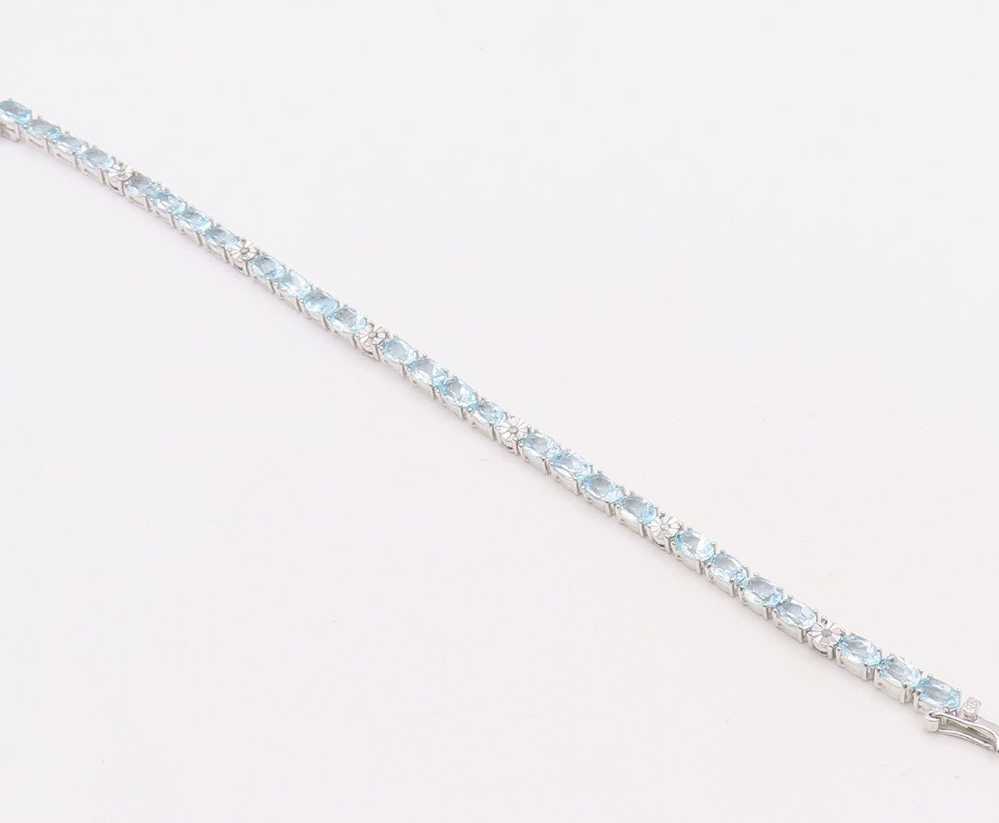 925 Sterling Silver Vintage Bracelet Minimalist Oval Cut Blue Topaz  BT10860