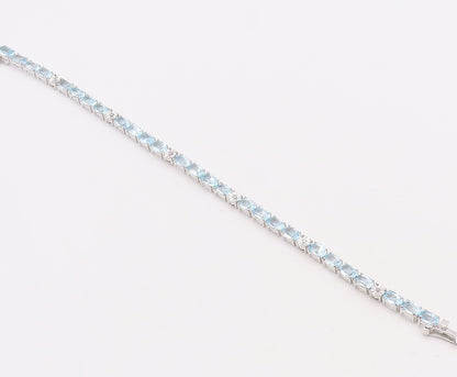 925 Sterling Silver Vintage Bracelet Minimalist Oval Cut Blue Topaz  BT10860