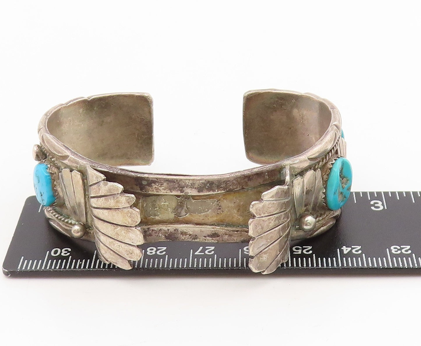 925 Sterling Silver Vintage Bracelet NAVAJO ZUNI Turquoise Watch Cuff  BT11592