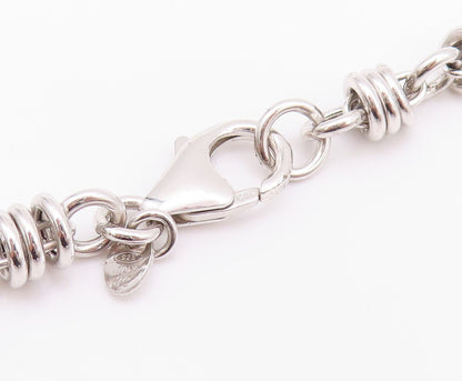 925 Sterling Silver Vintage Necklace Modernist Ring Chain Pearls Linked  NE4562