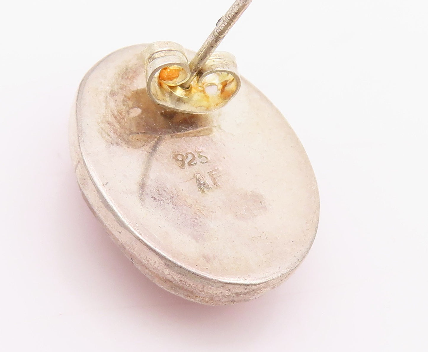 925 Sterling Silver Vintage Earrings Oval Cabochon Orange Gemstone  EG13641
