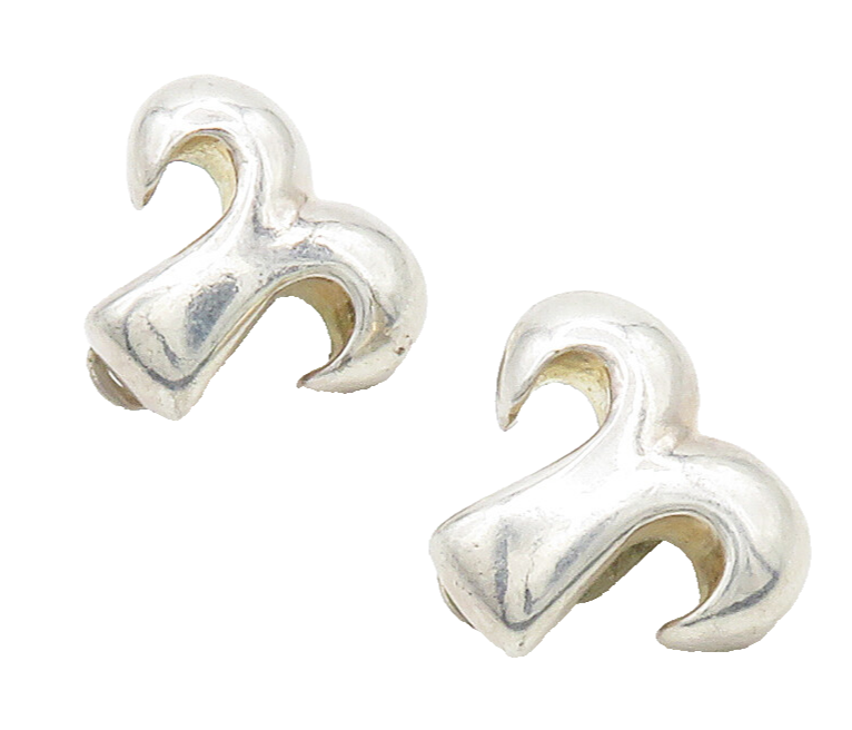 925 Sterling Silver  Vintage Shiny Modernist Non Pierce Drop Earrings  EG8375