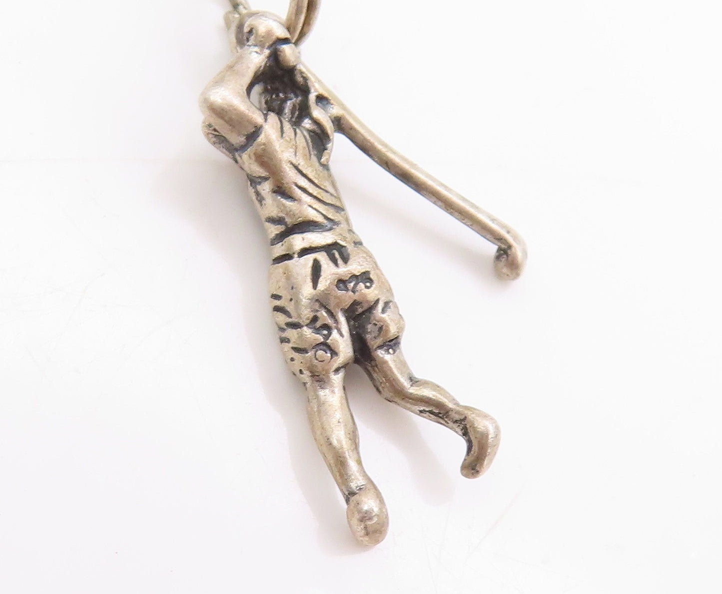 925 Sterling Silver Vintage Pendant 3D Etched Golf Sport Swing Charm  PT25125