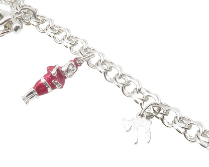 925 Sterling Silver  Shiny Enamel Coated Assorted Charm Chain Bracelet  BT4737