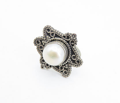 925 Sterling Silver  Vintage Pearl Dome Shiny Swirl Cocktail Ring Sz 7  RG7854