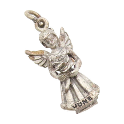 925 Sterling Silver Vintage Pendant Lucky Guardian Angel Of June Charm  PT25025